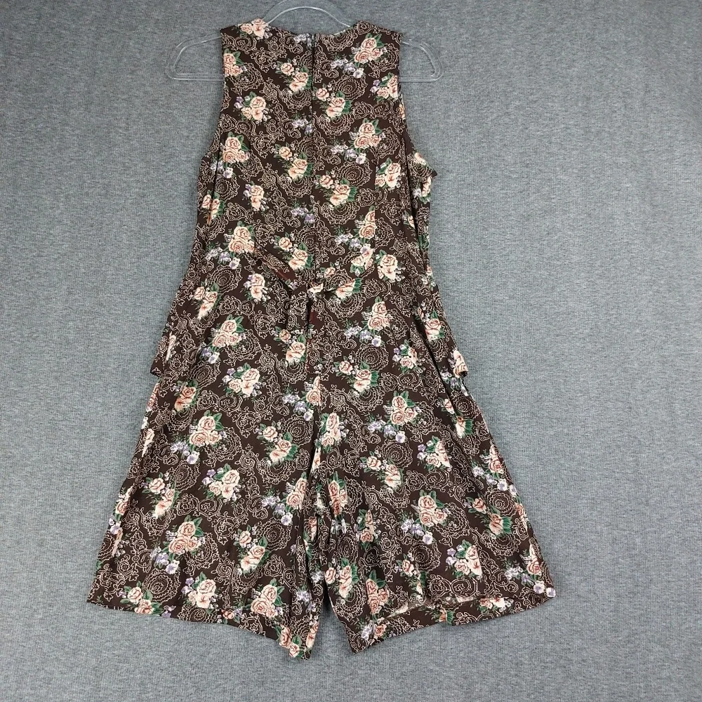 JAMIE BROOKE WOMENS VINTAGE BROWN PINK ROSE FLORAL ROMPER JUMPSUIT SHORTS SZ M